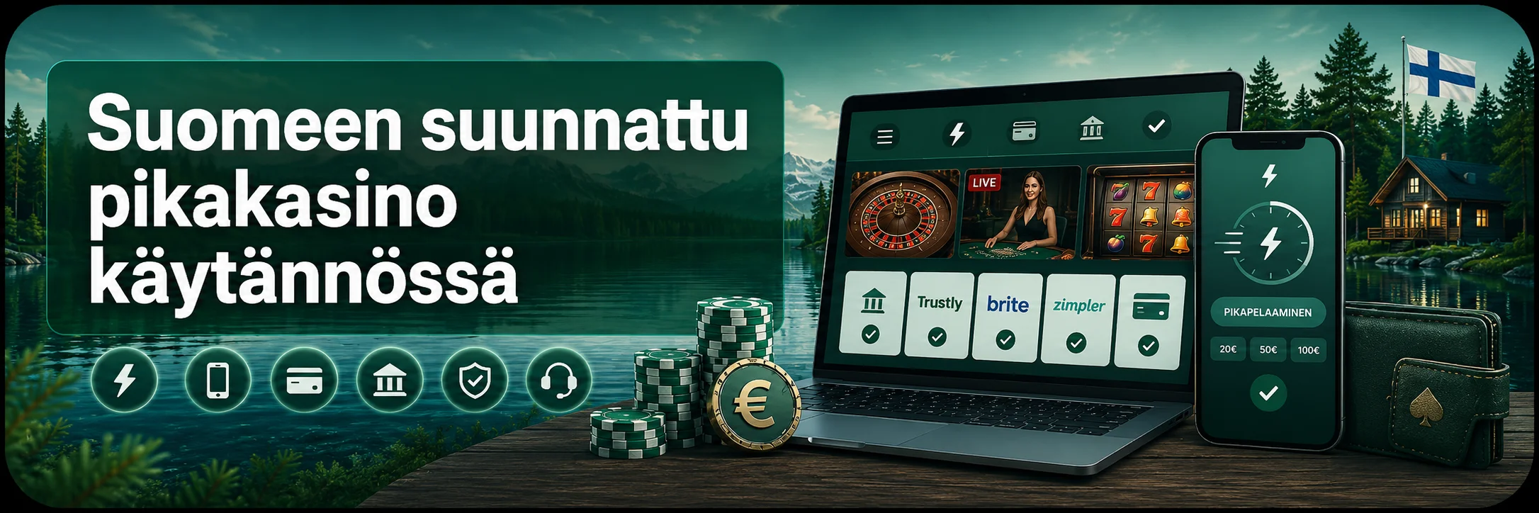 Suomeen suunnatut pikakasinot, eurot ja mobiilimaksut Playkasinot-vertailussa