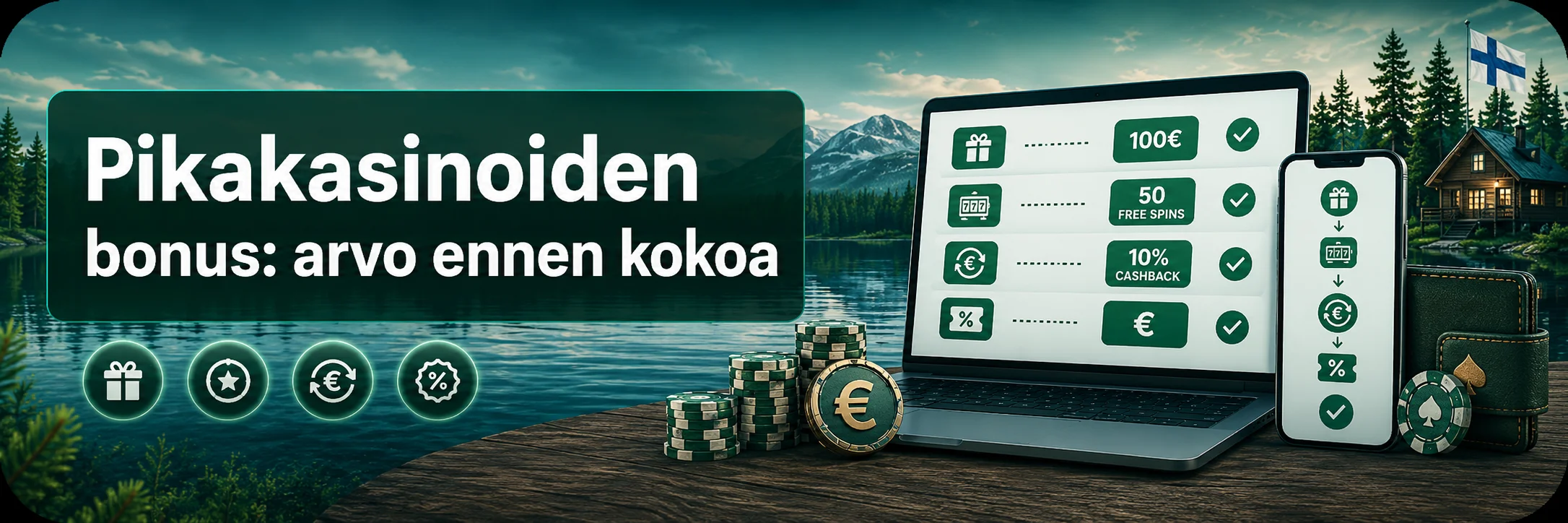 Pikakasinoiden bonukset, ilmaiskierrokset ja käteispalautukset Playkasinot-vertailussa